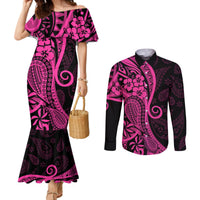 Pink Polynesia Paisley Couples Matching Mermaid Dress and Long Sleeve Button Shirt Polynesian With Tropical Flowers LT14 Pink - Polynesian Pride