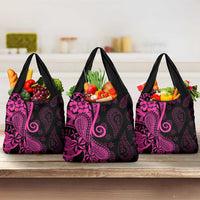 Pink Polynesia Paisley Grocery Bag Polynesian With Tropical Flowers