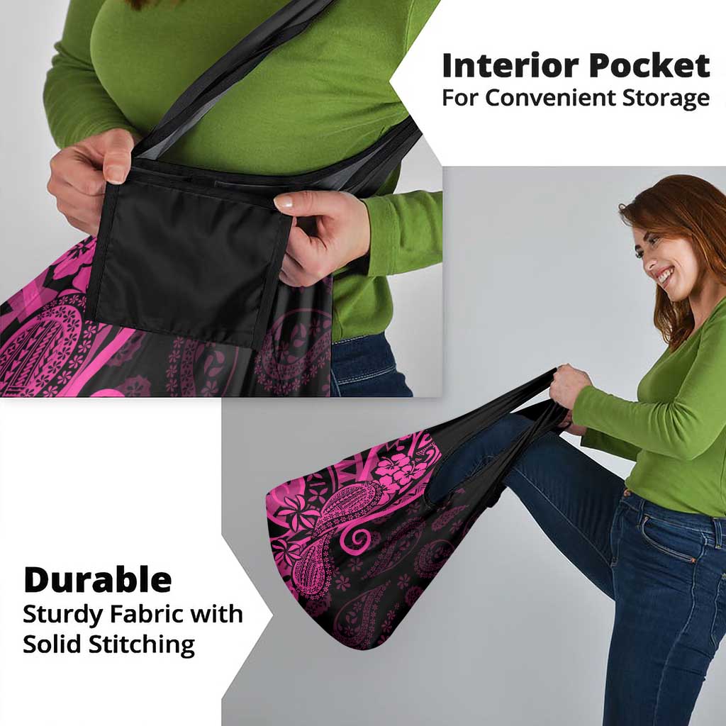 Pink Polynesia Paisley Grocery Bag Polynesian With Tropical Flowers