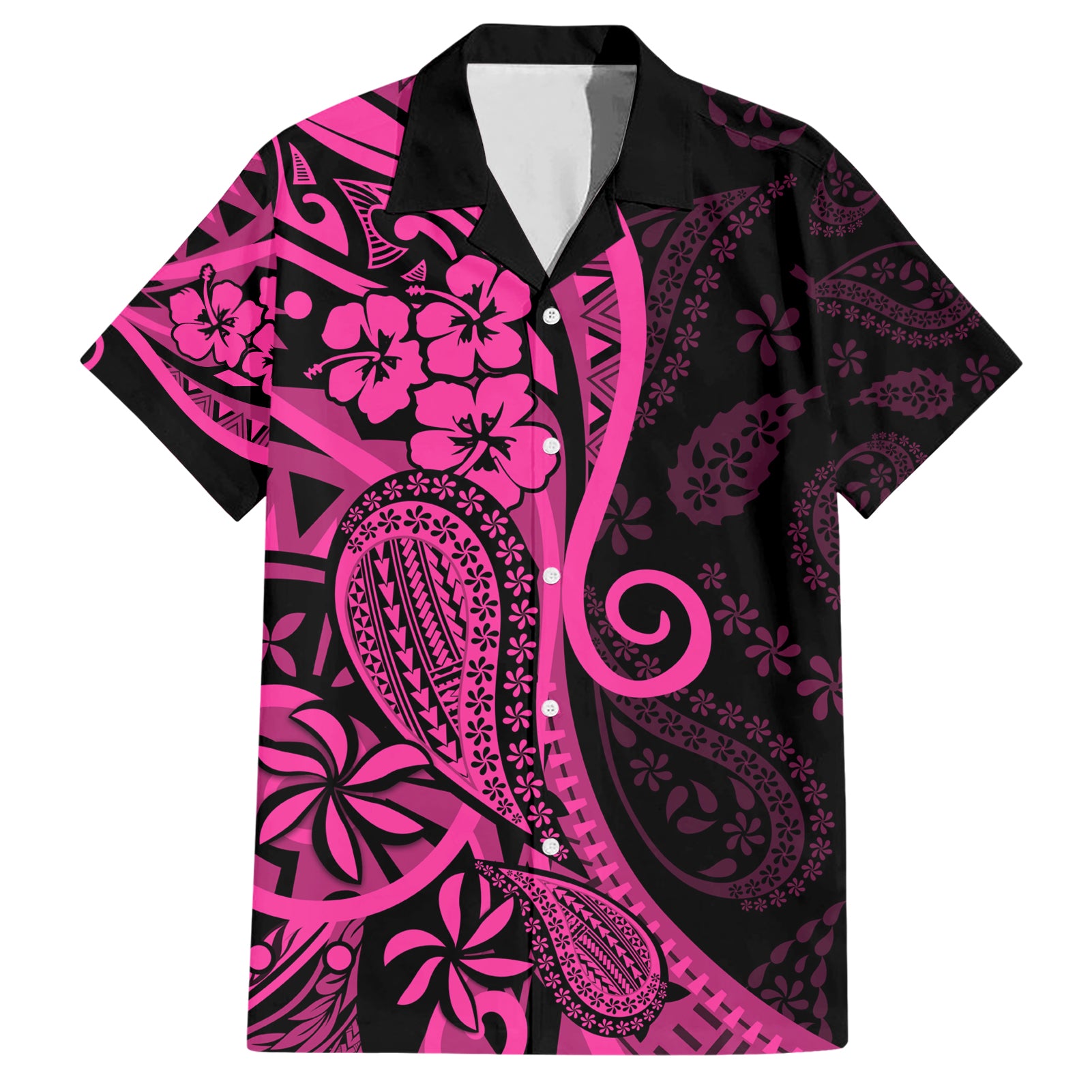 Pink Polynesia Paisley Hawaiian Shirt Polynesian With Tropical Flowers LT14 Pink - Polynesian Pride