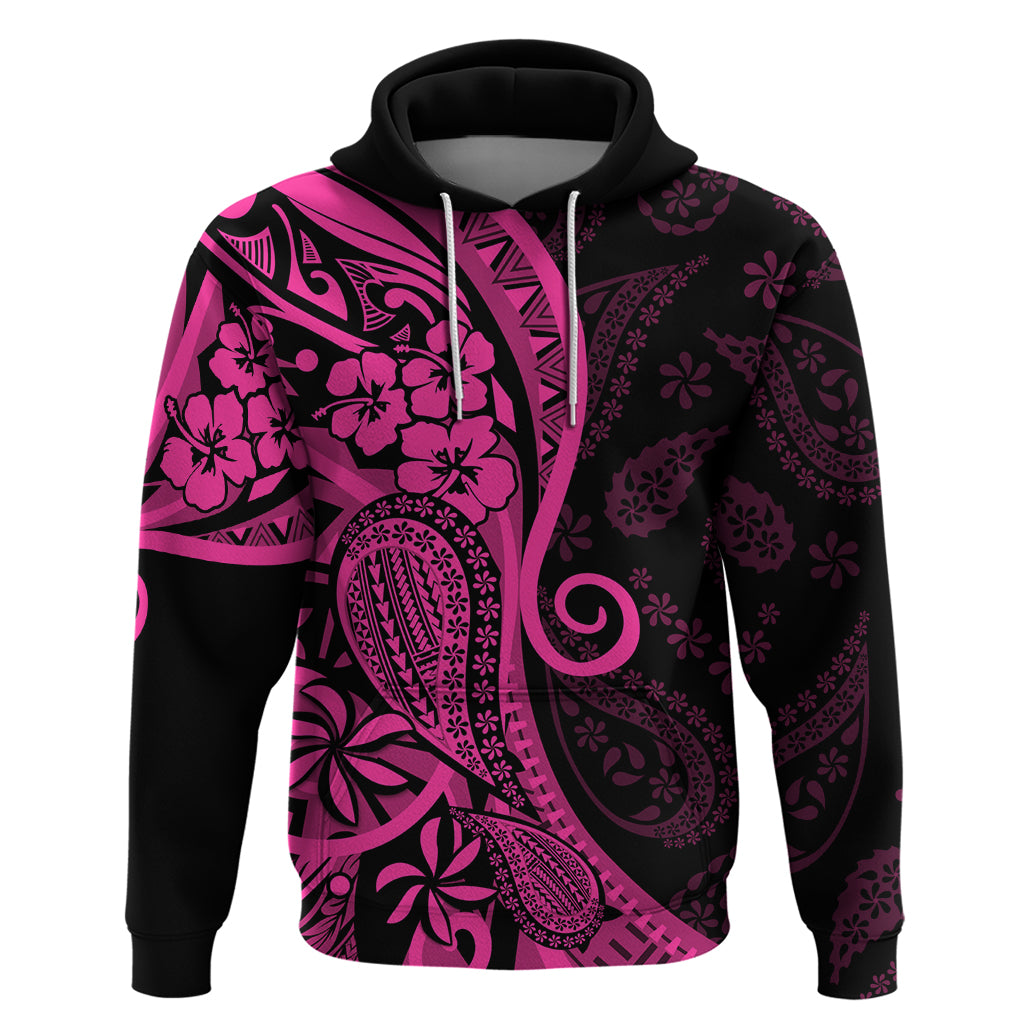 Pink Polynesia Paisley Hoodie Polynesian With Tropical Flowers LT14 Pullover Hoodie Pink - Polynesian Pride