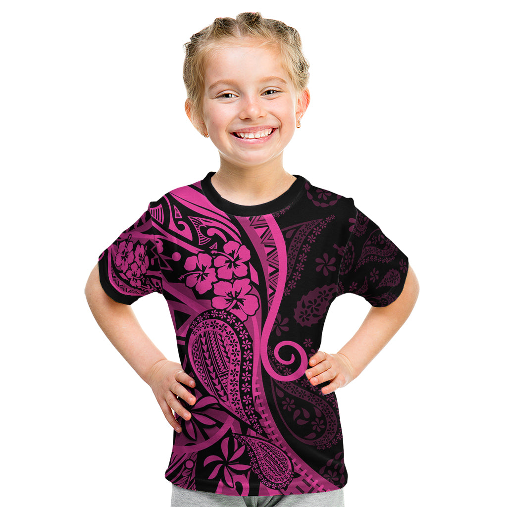 Pink Polynesia Paisley Kid T Shirt Polynesian With Tropical Flowers LT14 Pink - Polynesian Pride
