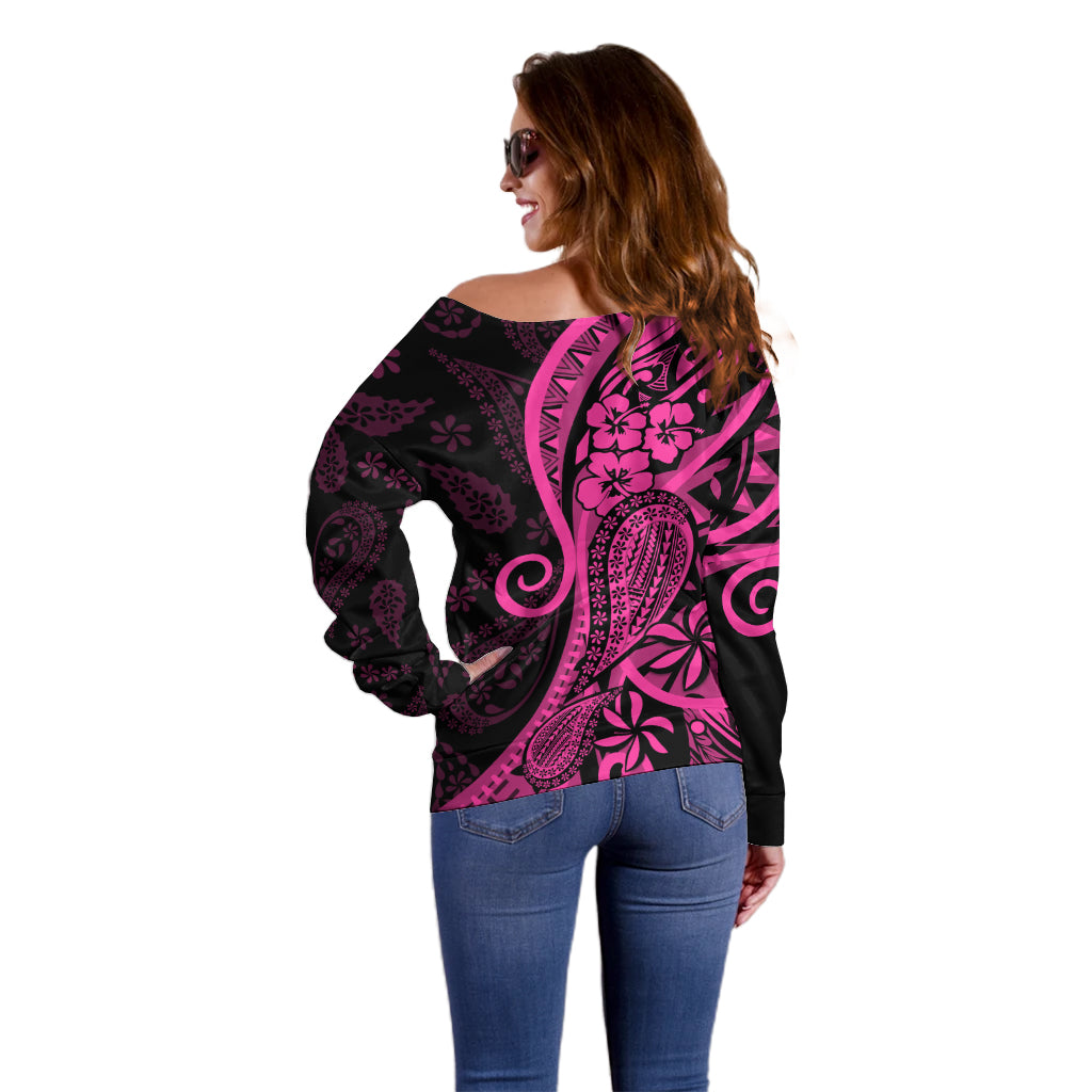 Pink Polynesia Paisley Off Shoulder Sweater Polynesian With Tropical Flowers LT14 - Polynesian Pride