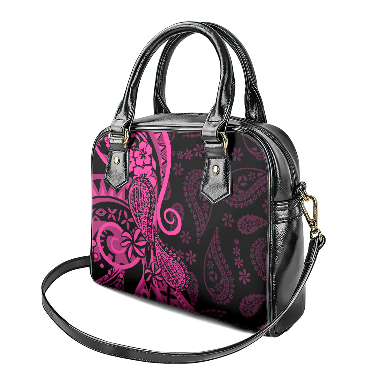 Pink Polynesia Paisley Shoulder Handbag Polynesian With Tropical Flowers LT14 - Polynesian Pride