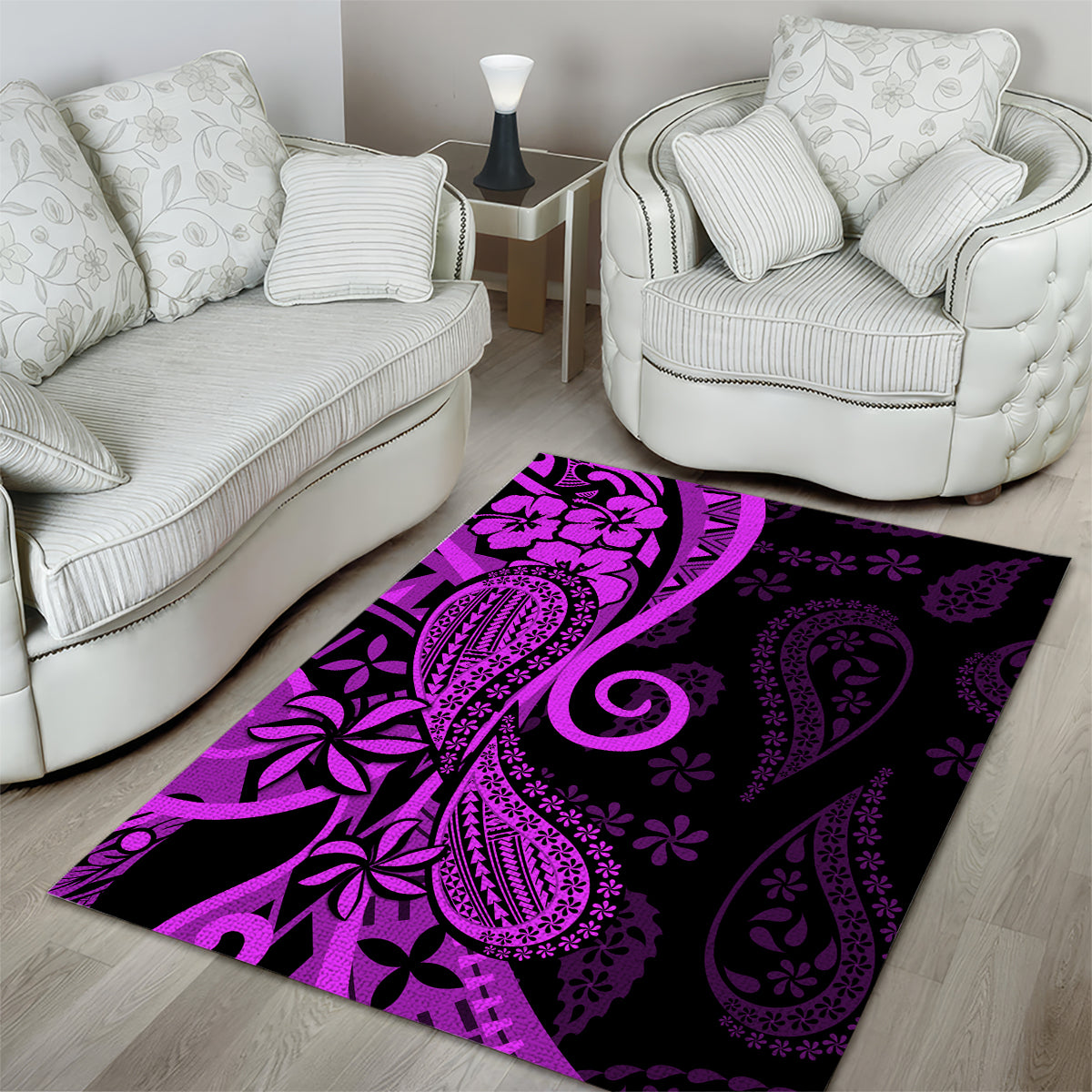 Polynesia Paisley Area Rug Polynesian With Tropical Flowers - Purple LT14 - Polynesian Pride