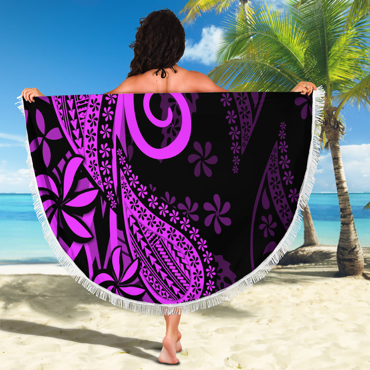 Polynesia Paisley Beach Blanket Polynesian With Tropical Flowers - Purple LT14 - Polynesian Pride