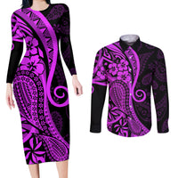 Polynesia Paisley Couples Matching Long Sleeve Bodycon Dress and Long Sleeve Button Shirt Polynesian With Tropical Flowers - Purple LT14 Purple - Polynesian Pride