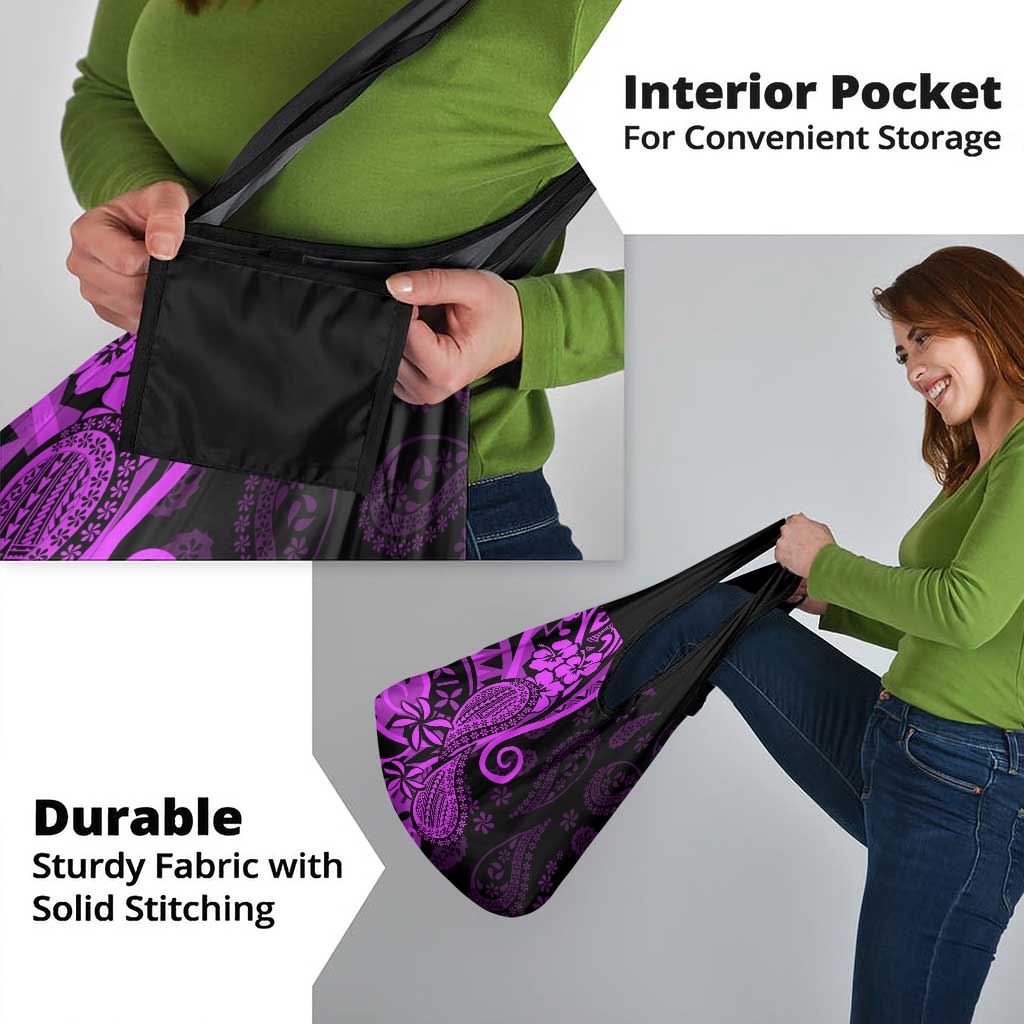 Polynesia Paisley Grocery Bag Polynesian With Tropical Flowers - Purple