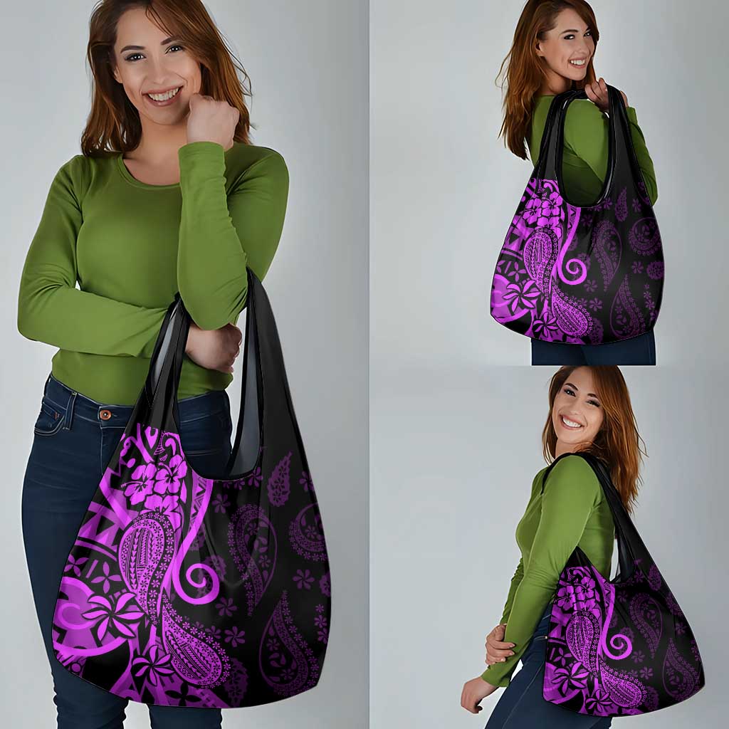 Polynesia Paisley Grocery Bag Polynesian With Tropical Flowers - Purple