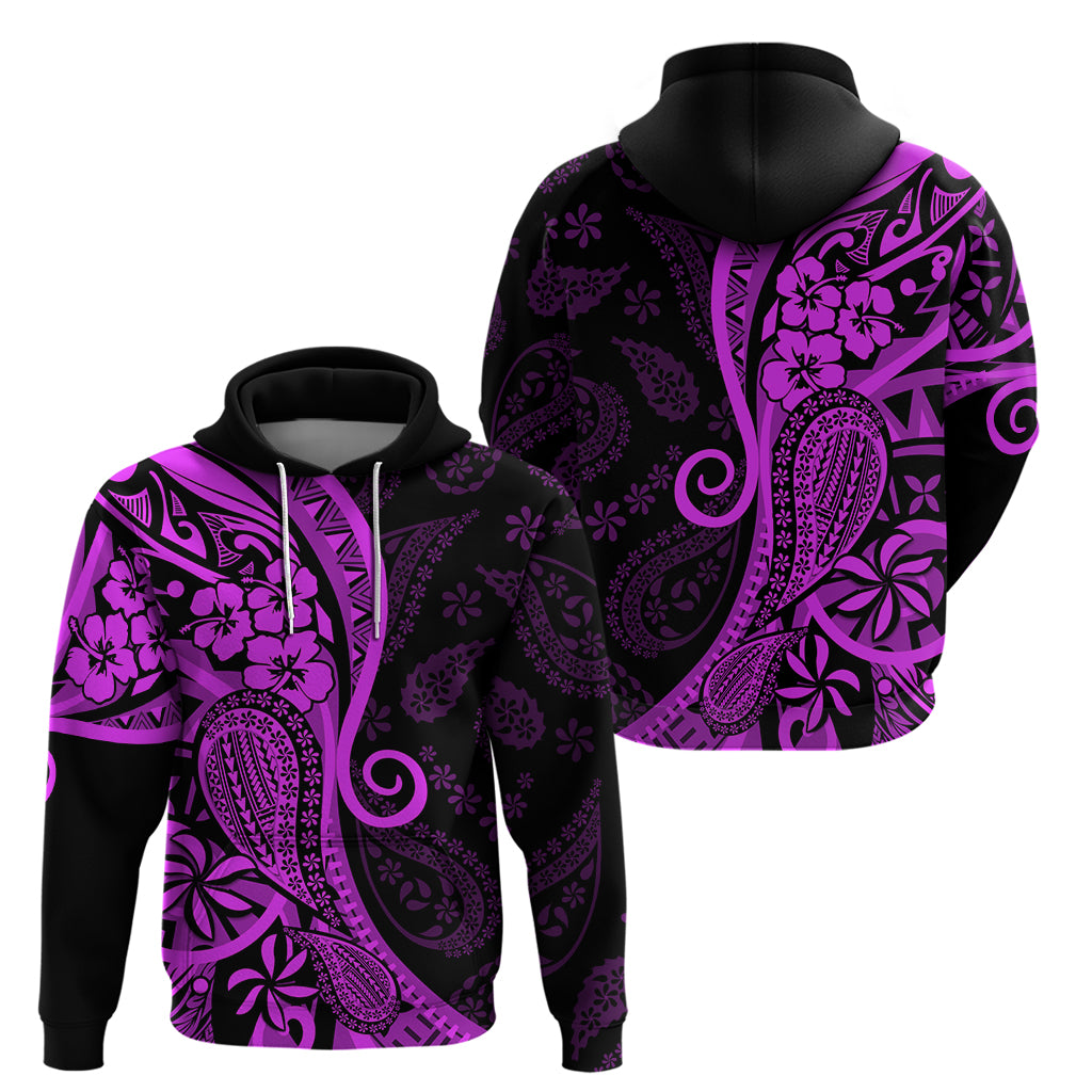 Polynesia Paisley Hoodie Polynesian With Tropical Flowers - Purple LT14 - Polynesian Pride
