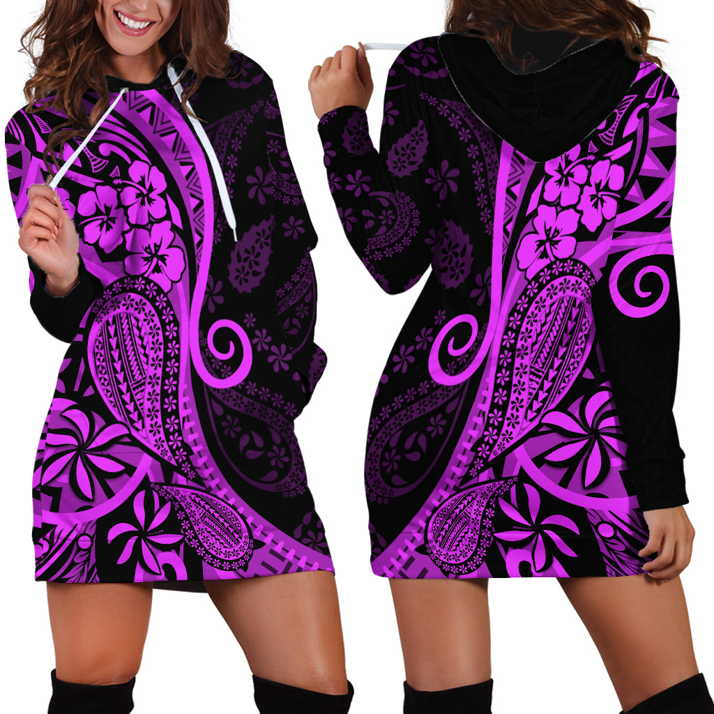 Polynesia Paisley Hoodie Dress Polynesian With Tropical Flowers - Purple LT14 - Polynesian Pride