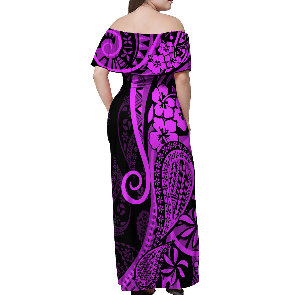 Polynesia Paisley Off Shoulder Maxi Dress Polynesian With Tropical Flowers - Purple LT14 - Polynesian Pride