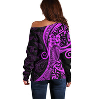 Polynesia Paisley Off Shoulder Sweater Polynesian With Tropical Flowers - Purple LT14 - Polynesian Pride