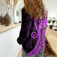 Polynesia Paisley Women Casual Shirt Polynesian With Tropical Flowers - Purple LT14 - Polynesian Pride