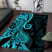 Polynesia Paisley Area Rug Polynesian With Tropical Flowers - Turquoise LT14 Turquoise - Polynesian Pride