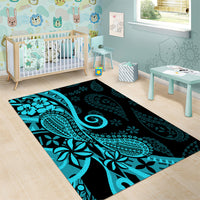 Polynesia Paisley Area Rug Polynesian With Tropical Flowers - Turquoise LT14 - Polynesian Pride