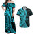 Polynesia Paisley Couples Matching Off Shoulder Maxi Dress and Hawaiian Shirt Polynesian With Tropical Flowers - Turquoise LT14 Turquoise - Polynesian Pride