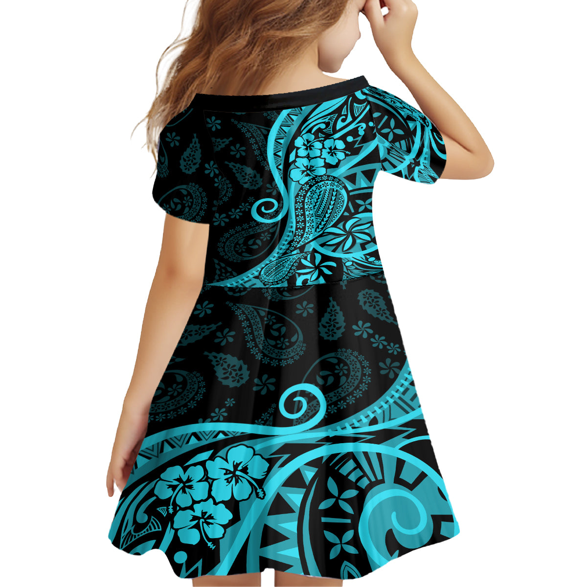 Polynesia Paisley Family Matching Puletasi Dress and Hawaiian Shirt Polynesian With Tropical Flowers - Turquoise LT14 - Polynesian Pride