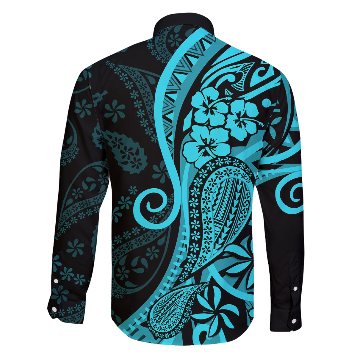 Polynesia Paisley Family Matching Tank Maxi Dress and Hawaiian Shirt Polynesian With Tropical Flowers - Turquoise LT14 - Polynesian Pride