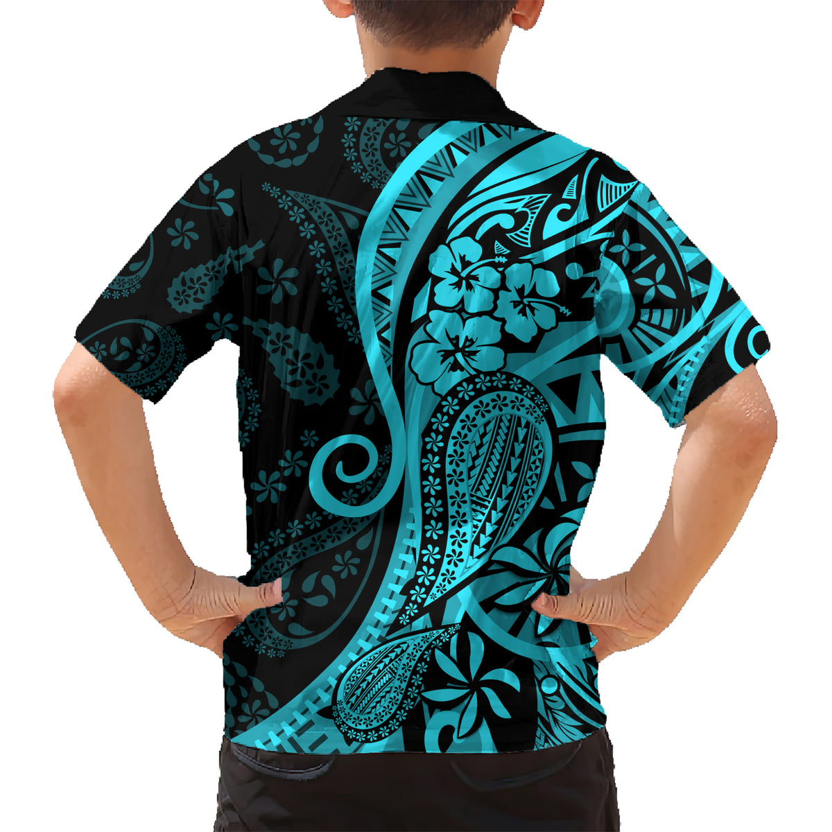 Polynesia Paisley Hawaiian Shirt Polynesian With Tropical Flowers - Turquoise LT14 - Polynesian Pride