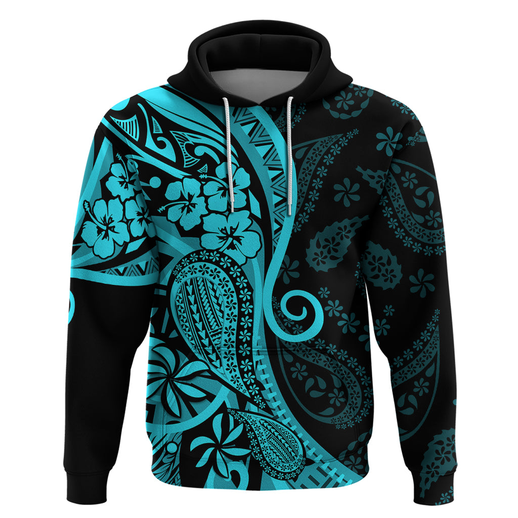 Polynesia Paisley Hoodie Polynesian With Tropical Flowers - Turquoise LT14 Pullover Hoodie Turquoise - Polynesian Pride