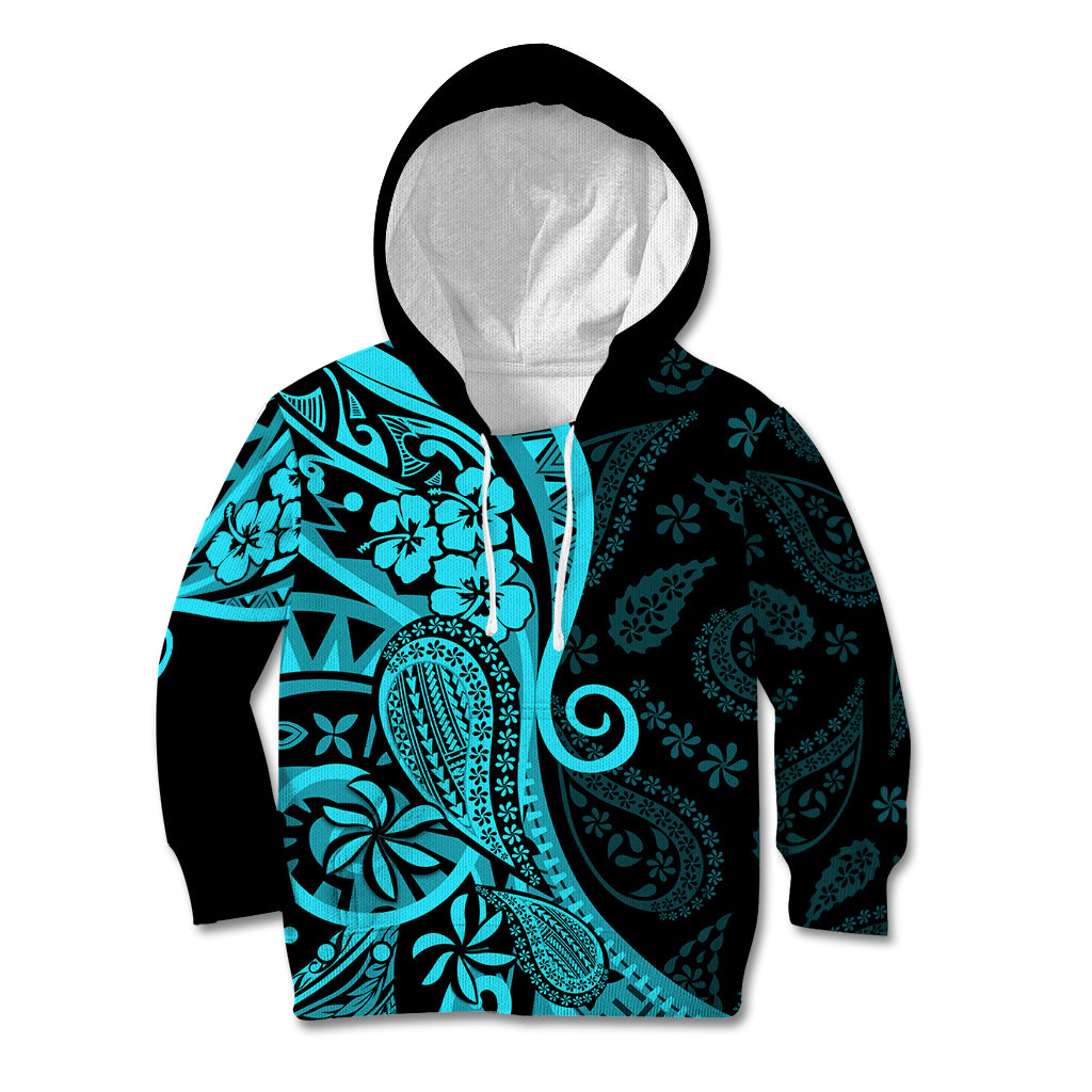 Polynesia Paisley Kid Hoodie Polynesian With Tropical Flowers - Turquoise LT14 Hoodie Turquoise - Polynesian Pride