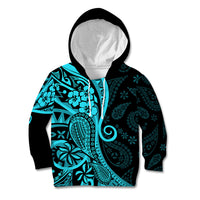 Polynesia Paisley Kid Hoodie Polynesian With Tropical Flowers - Turquoise LT14 Hoodie Turquoise - Polynesian Pride