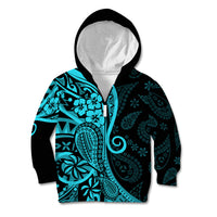 Polynesia Paisley Kid Hoodie Polynesian With Tropical Flowers - Turquoise LT14 Zip Hoodie Turquoise - Polynesian Pride