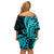 Polynesia Paisley Off Shoulder Short Dress Polynesian With Tropical Flowers - Turquoise LT14 - Polynesian Pride