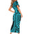 Polynesia Paisley Short Sleeve Bodycon Dress Polynesian With Tropical Flowers - Turquoise LT14 - Polynesian Pride