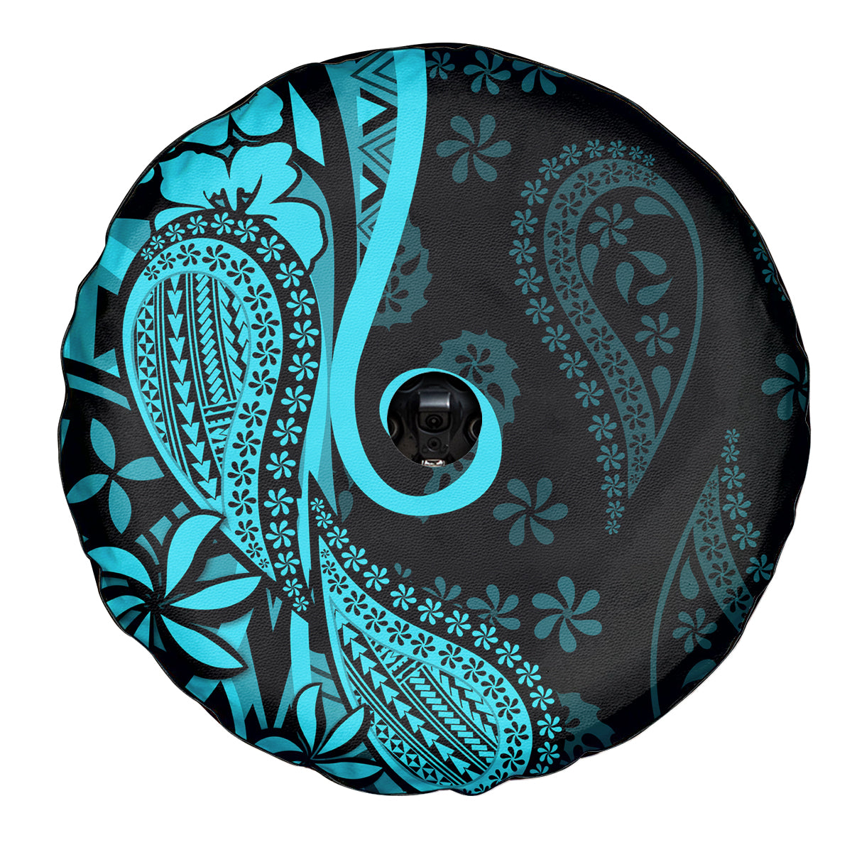 Polynesia Paisley Spare Tire Cover Polynesian With Tropical Flowers - Turquoise LT14 - Polynesian Pride