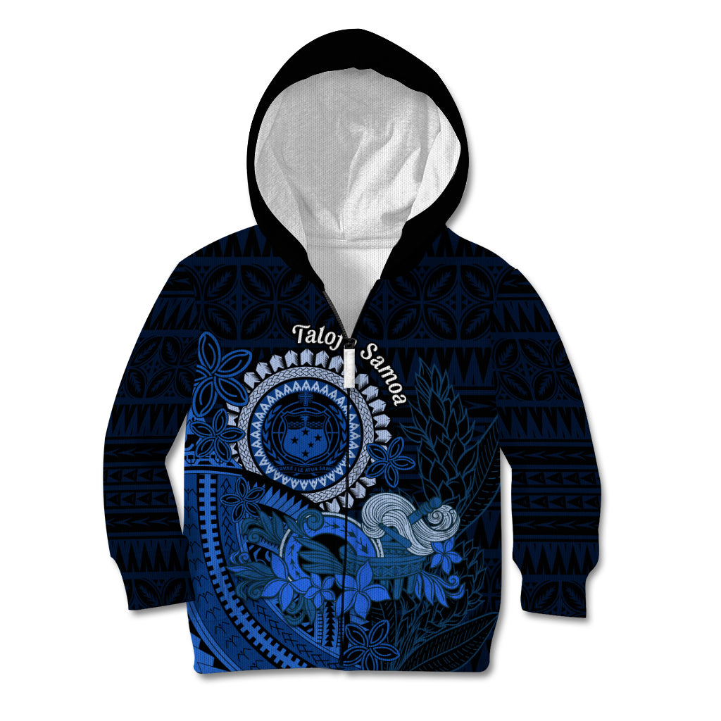Talofa Samoa Kid Hoodie Samoan Kava Bowl Siapo Pattern - Blue LT14 Zip Hoodie Blue - Polynesian Pride