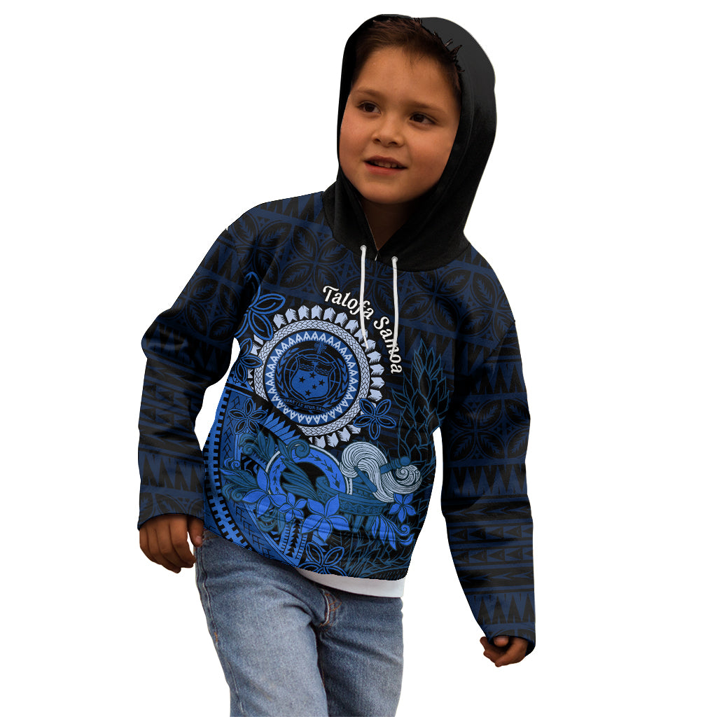 Talofa Samoa Kid Hoodie Samoan Kava Bowl Siapo Pattern - Blue LT14 - Polynesian Pride