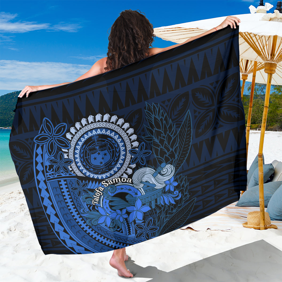 Talofa Samoa Sarong Samoan Kava Bowl Siapo Pattern - Blue LT14 One Size 44 x 66 inches Blue - Polynesian Pride