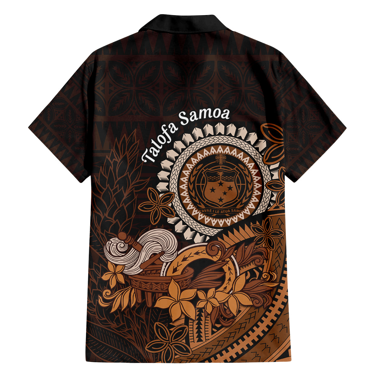 Talofa Samoa Family Matching Off Shoulder Long Sleeve Dress and Hawaiian Shirt Samoan Kava Bowl Siapo Pattern - Brown LT14 - Polynesian Pride