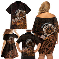 Talofa Samoa Family Matching Off Shoulder Short Dress and Hawaiian Shirt Samoan Kava Bowl Siapo Pattern - Brown LT14 - Polynesian Pride