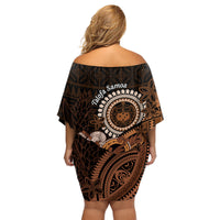 Talofa Samoa Family Matching Off Shoulder Short Dress and Hawaiian Shirt Samoan Kava Bowl Siapo Pattern - Brown LT14 - Polynesian Pride