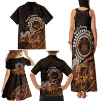 Talofa Samoa Family Matching Tank Maxi Dress and Hawaiian Shirt Samoan Kava Bowl Siapo Pattern - Brown LT14 - Polynesian Pride