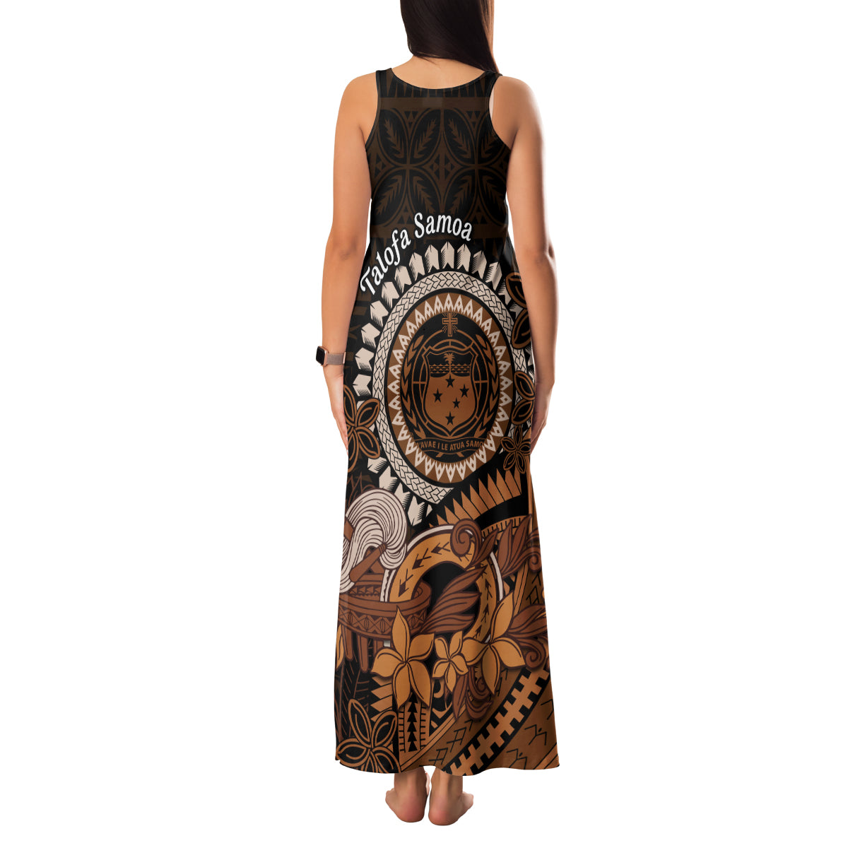 Talofa Samoa Family Matching Tank Maxi Dress and Hawaiian Shirt Samoan Kava Bowl Siapo Pattern - Brown LT14 - Polynesian Pride