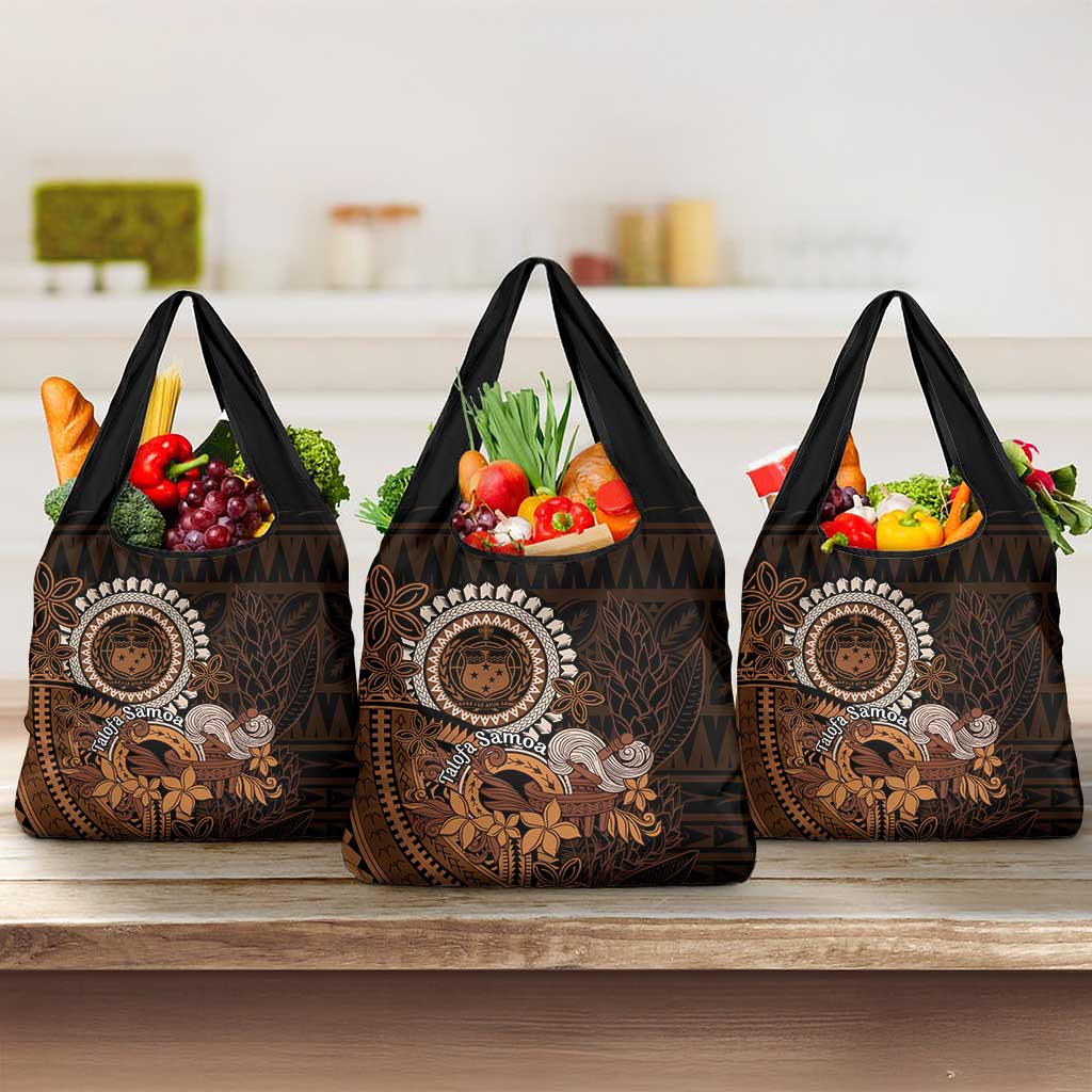 Talofa Samoa Grocery Bag Samoan Kava Bowl Siapo Pattern - Brown