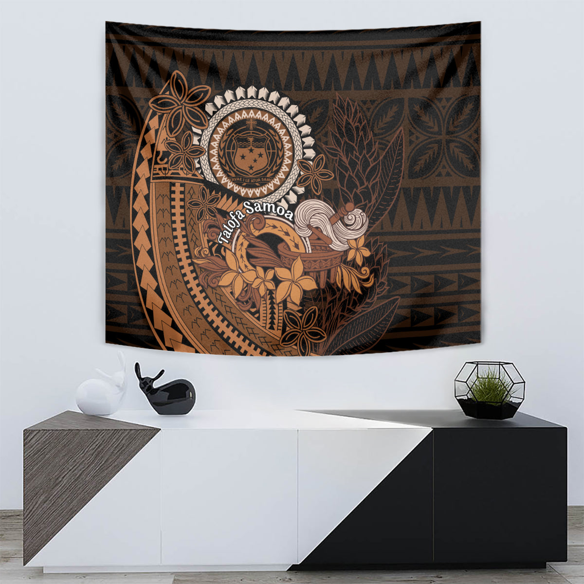 Talofa Samoa Tapestry Samoan Kava Bowl Siapo Pattern - Brown LT14 - Polynesian Pride