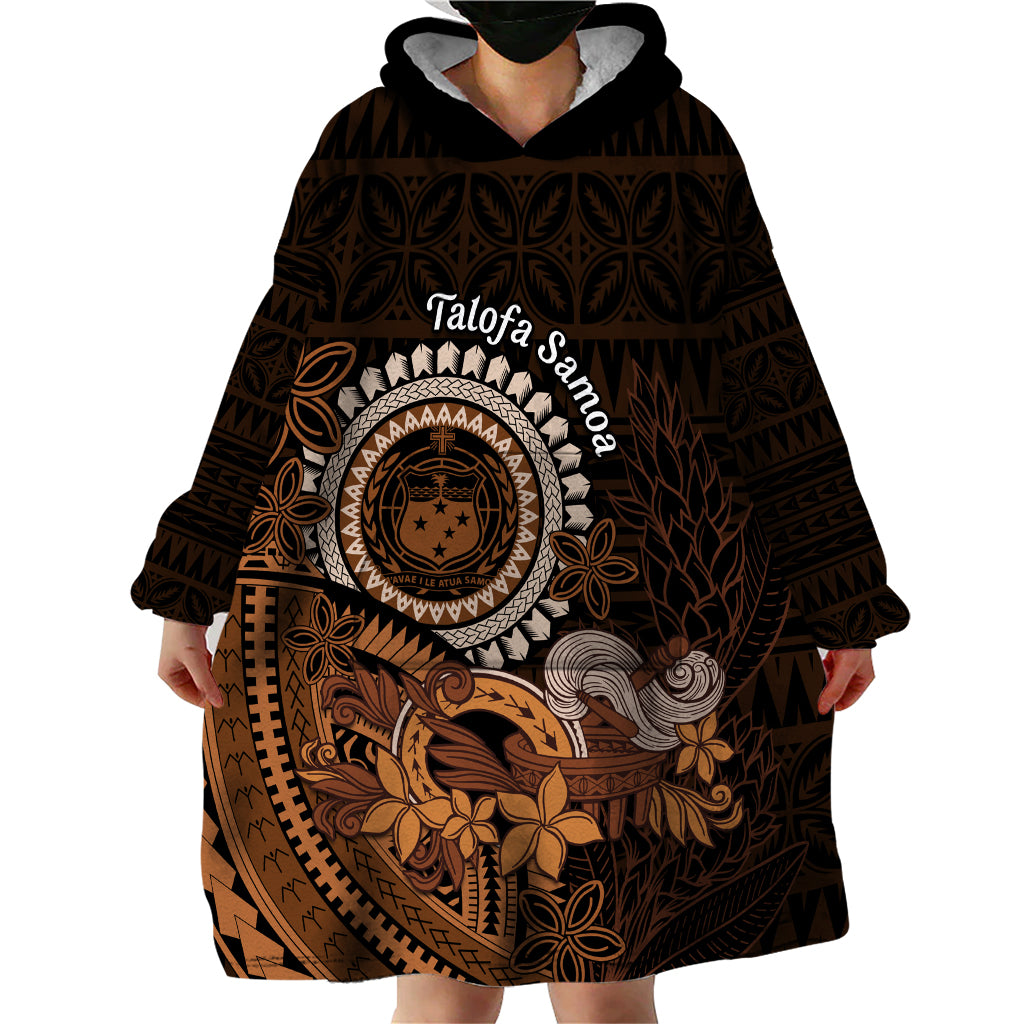 Talofa Samoa Wearable Blanket Hoodie Samoan Kava Bowl Siapo Pattern - Brown LT14 - Polynesian Pride