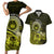 Lime Green Talofa Samoa Couples Matching Short Sleeve Bodycon Dress and Hawaiian Shirt Samoan Kava Bowl Siapo Pattern LT14 Lime Green - Polynesian Pride