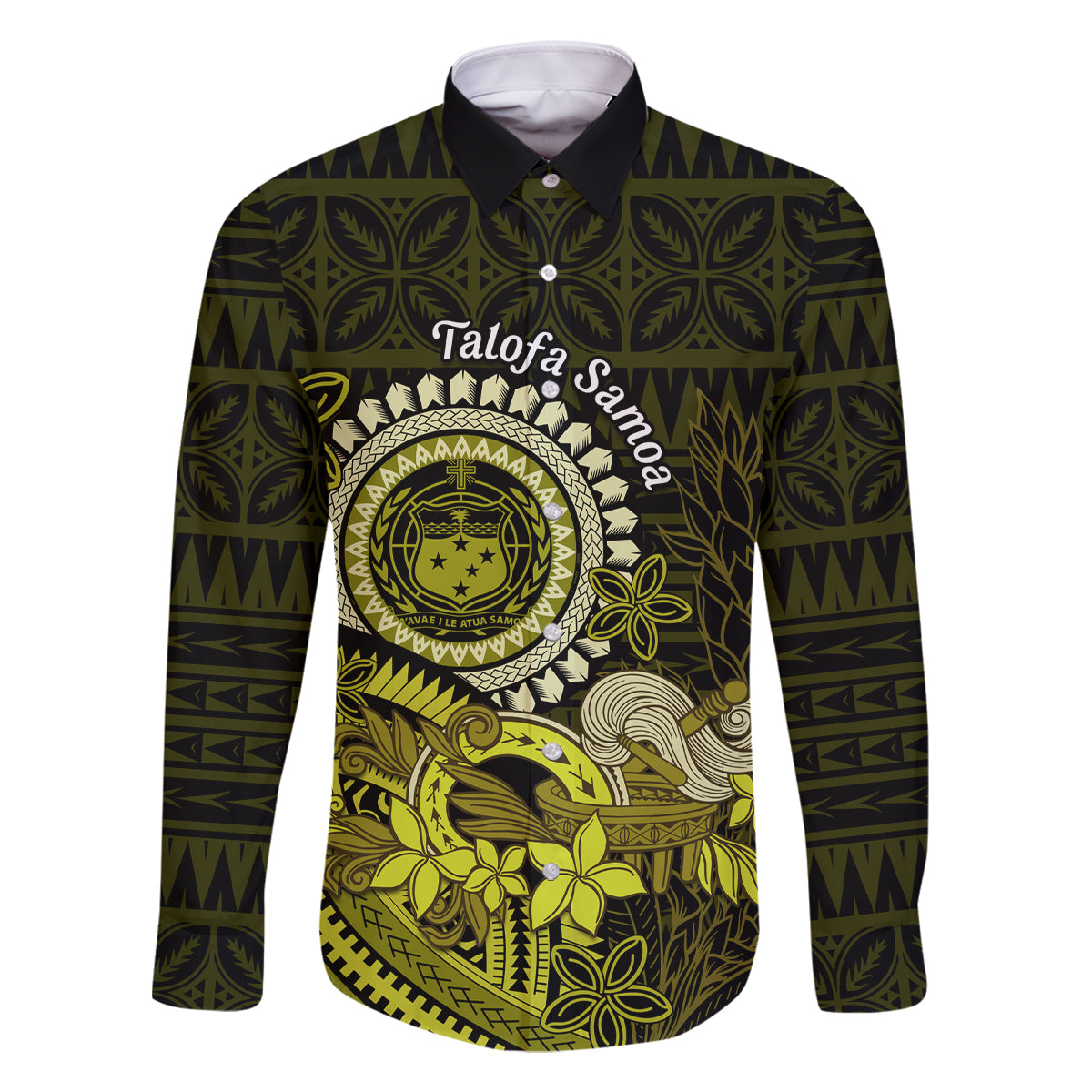 Lime Green Talofa Samoa Family Matching Long Sleeve Bodycon Dress and Hawaiian Shirt Samoan Kava Bowl Siapo Pattern LT14 Dad's Shirt - Long Sleeve Lime Green - Polynesian Pride