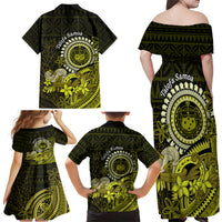 Lime Green Talofa Samoa Family Matching Off Shoulder Maxi Dress and Hawaiian Shirt Samoan Kava Bowl Siapo Pattern LT14 - Polynesian Pride