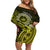 Lime Green Talofa Samoa Off Shoulder Short Dress Samoan Kava Bowl Siapo Pattern LT14 Women Lime Green - Polynesian Pride