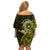 Lime Green Talofa Samoa Off Shoulder Short Dress Samoan Kava Bowl Siapo Pattern LT14 - Polynesian Pride