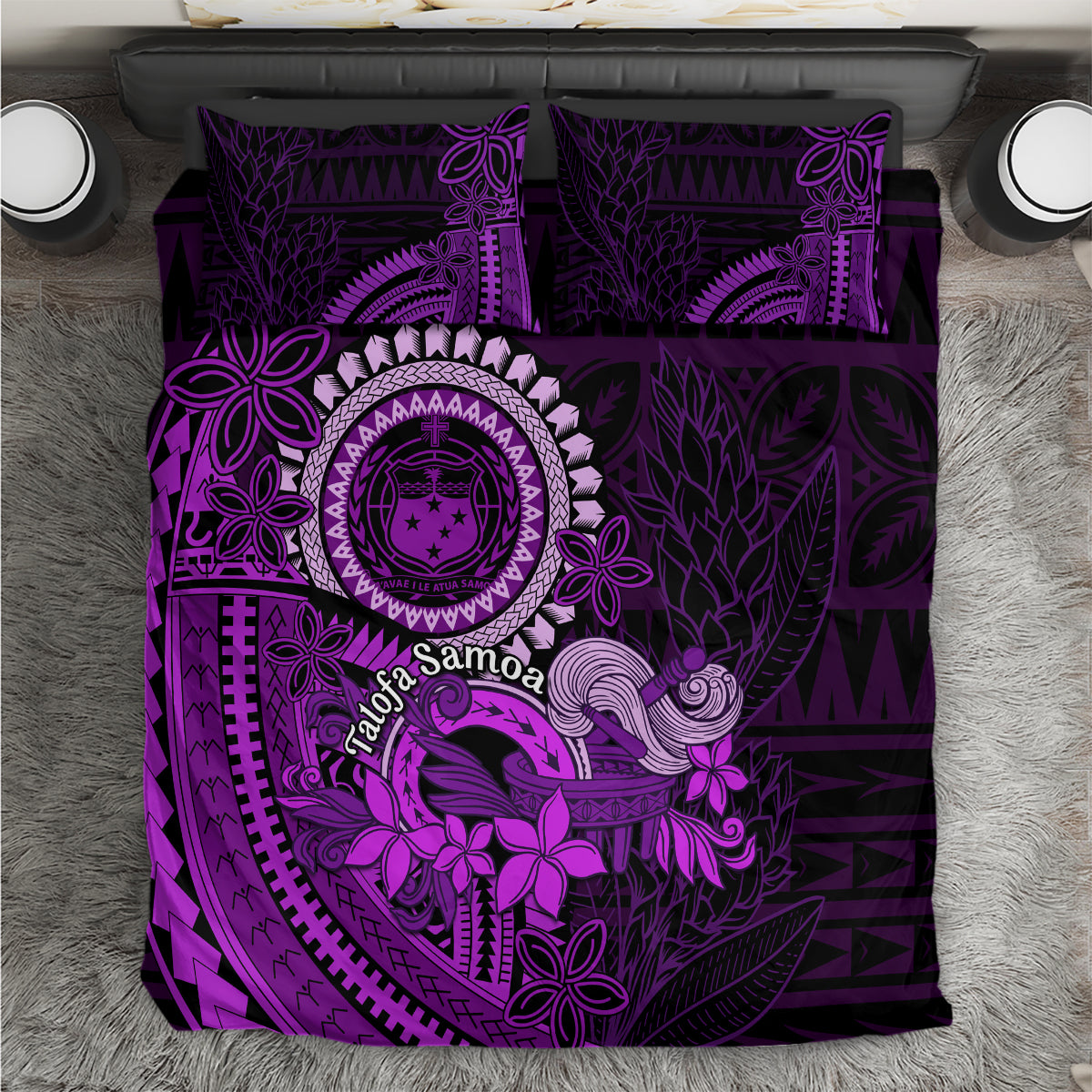 Purple Talofa Samoa Bedding Set Samoan Kava Bowl Siapo Pattern LT14 Purple - Polynesian Pride