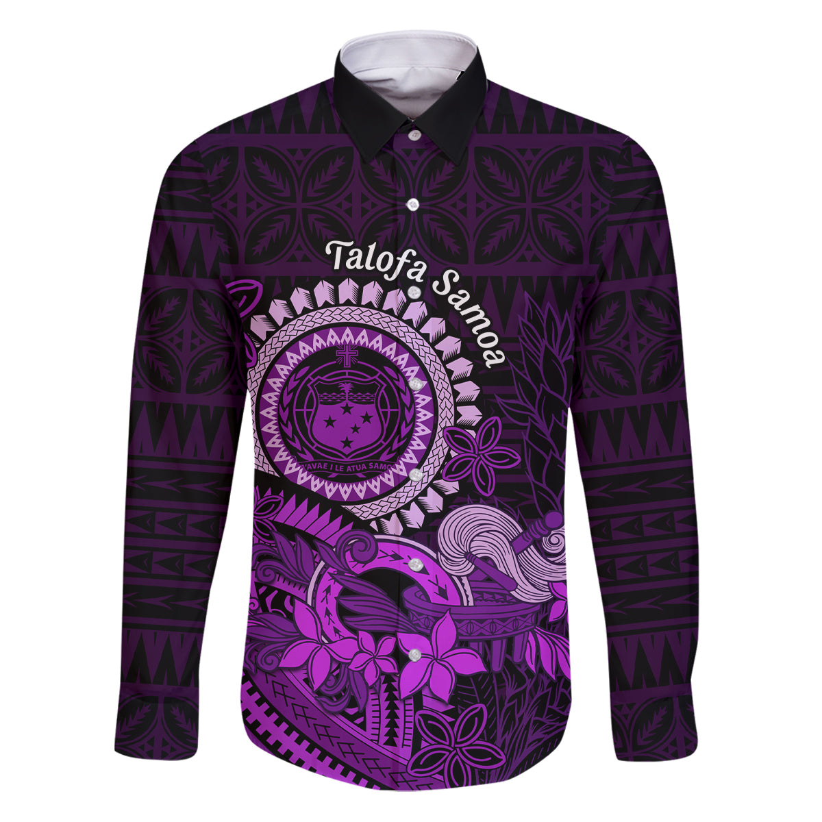 Purple Talofa Samoa Family Matching Puletasi Dress and Hawaiian Shirt Samoan Kava Bowl Siapo Pattern LT14 Dad's Shirt - Long Sleeve Purple - Polynesian Pride
