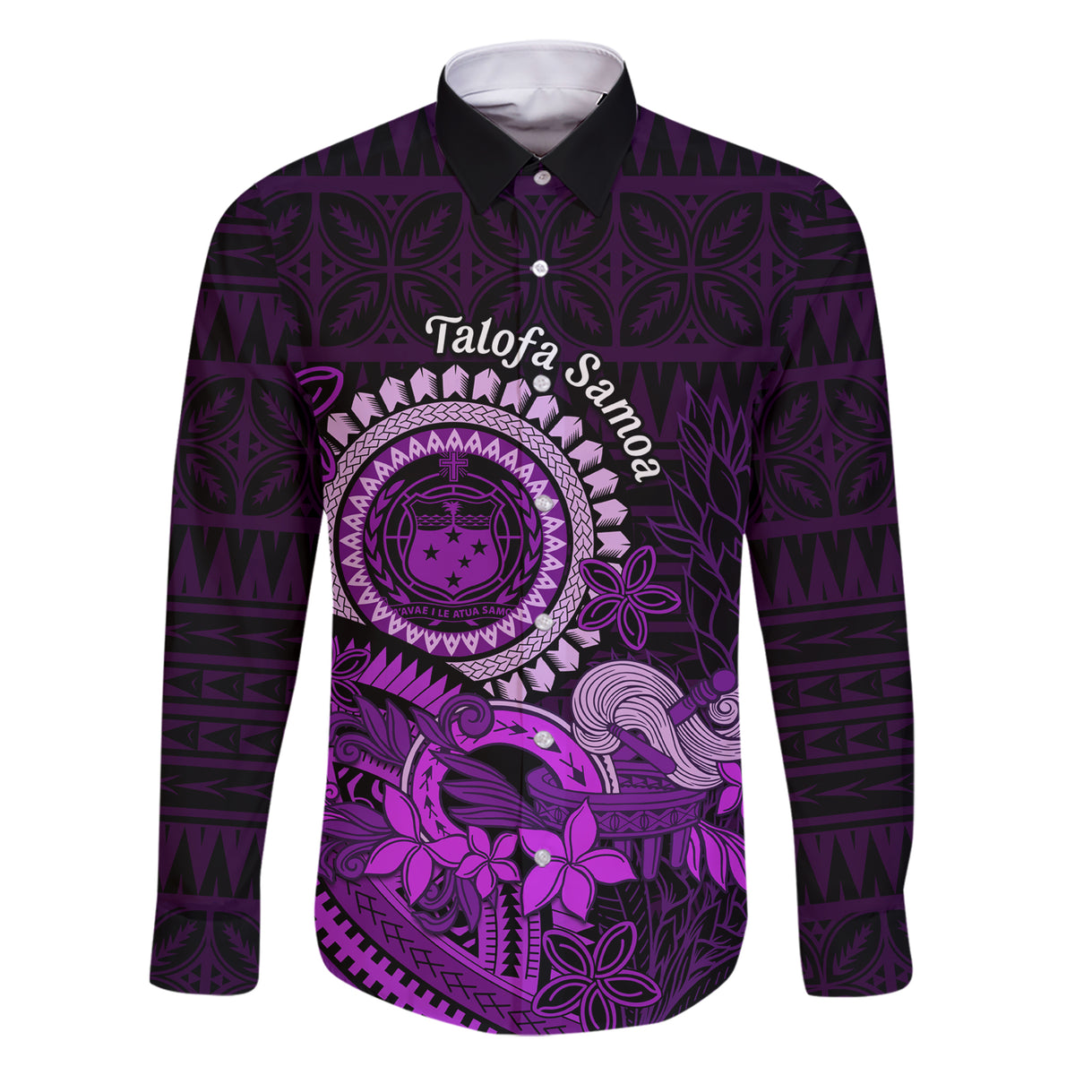 Purple Talofa Samoa Family Matching Short Sleeve Bodycon Dress and Hawaiian Shirt Samoan Kava Bowl Siapo Pattern LT14 Dad's Shirt - Long Sleeve Purple - Polynesian Pride